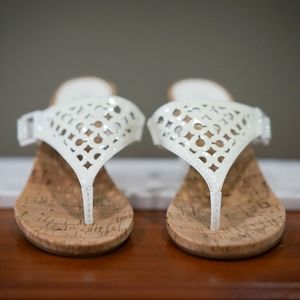 COACH Brookk White Leather Wedge Sandal